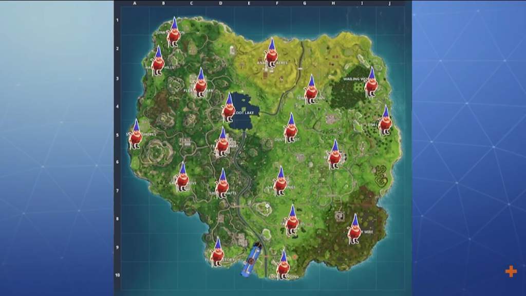 para quienes no saben en donde se encuentran los gnomos del nuevo desafio les dejo el mapa e informacion tambien les dejare el video de donde consegui la - maquinas expendedoras fortnite lomas lugubres