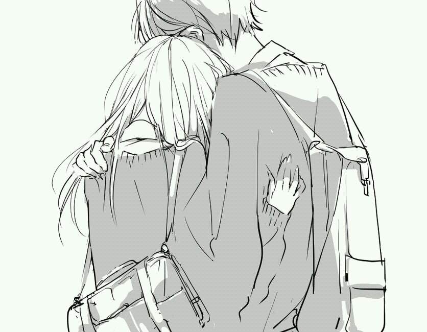 Cuddling short girl and tall boy anime