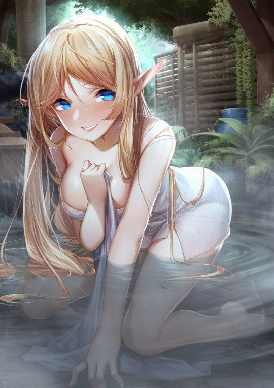 Outdoor wet blonde anime