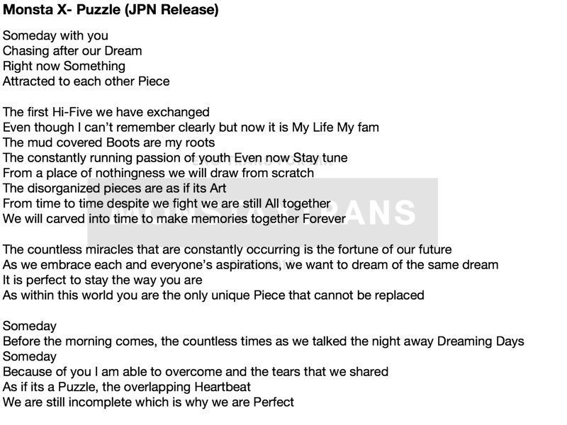 Monsta X Puzzle Jpn Release Lyrics Monbebe Amino