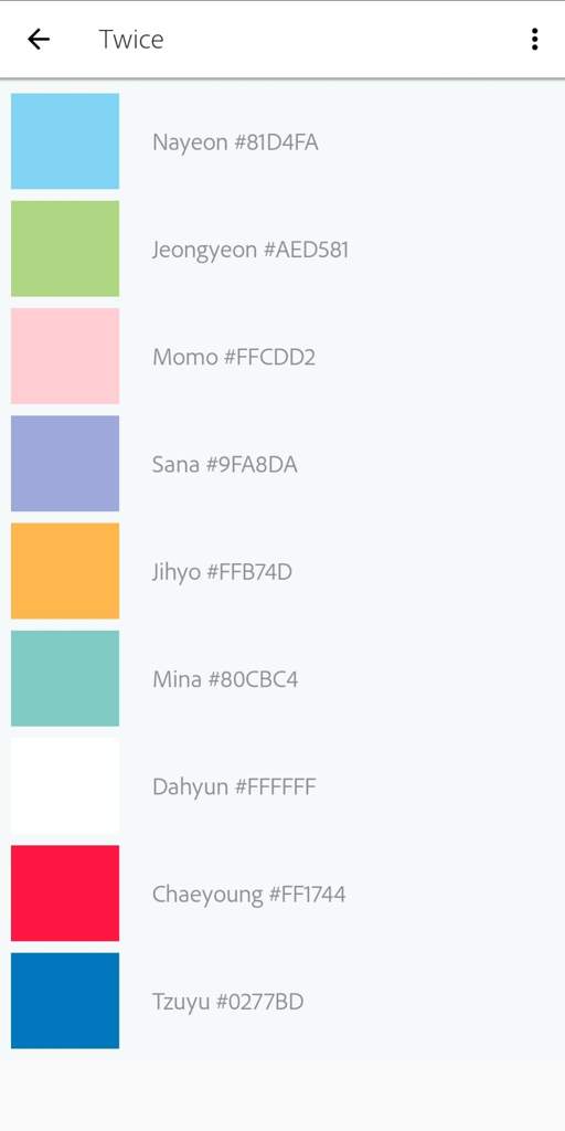 Twice Member Hex Colors Twice 트와이스 ㅤ Amino