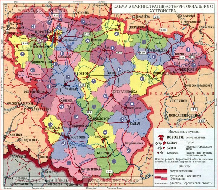 Подробная карта воронежа и области