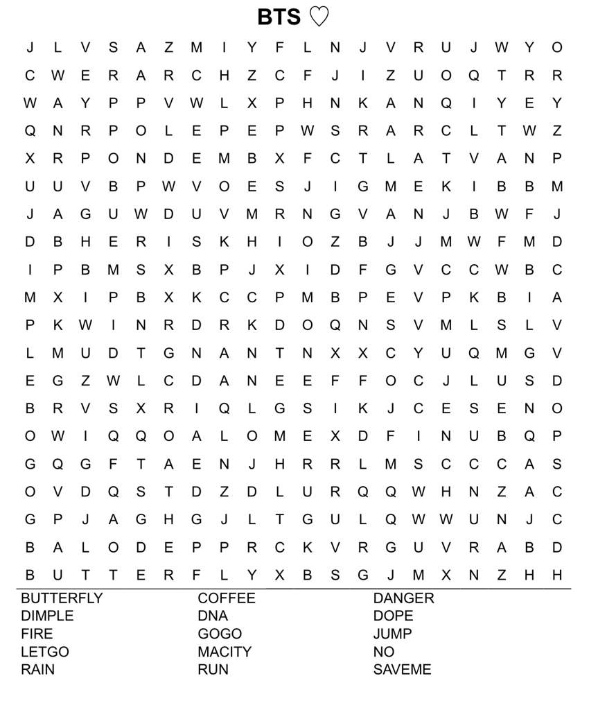Bts Word Searches ARMYs Amino