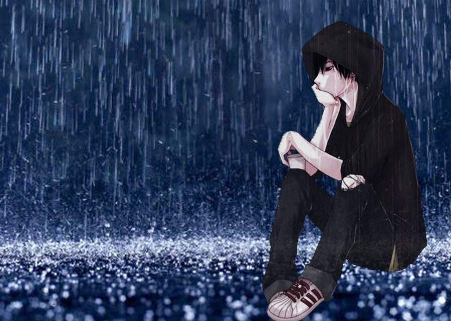 Anime girl in the rain