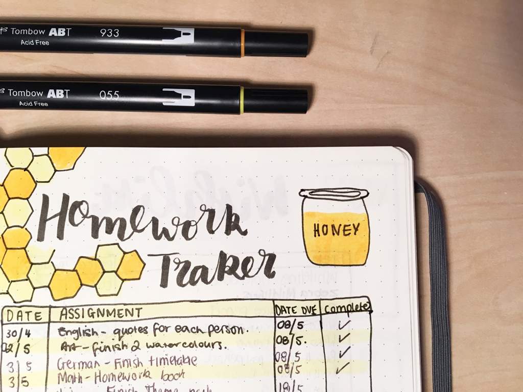 homework tracker bullet journal
