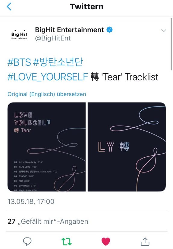 Love Yourself 轉 Tear - Tracklist | ARMY's Amino