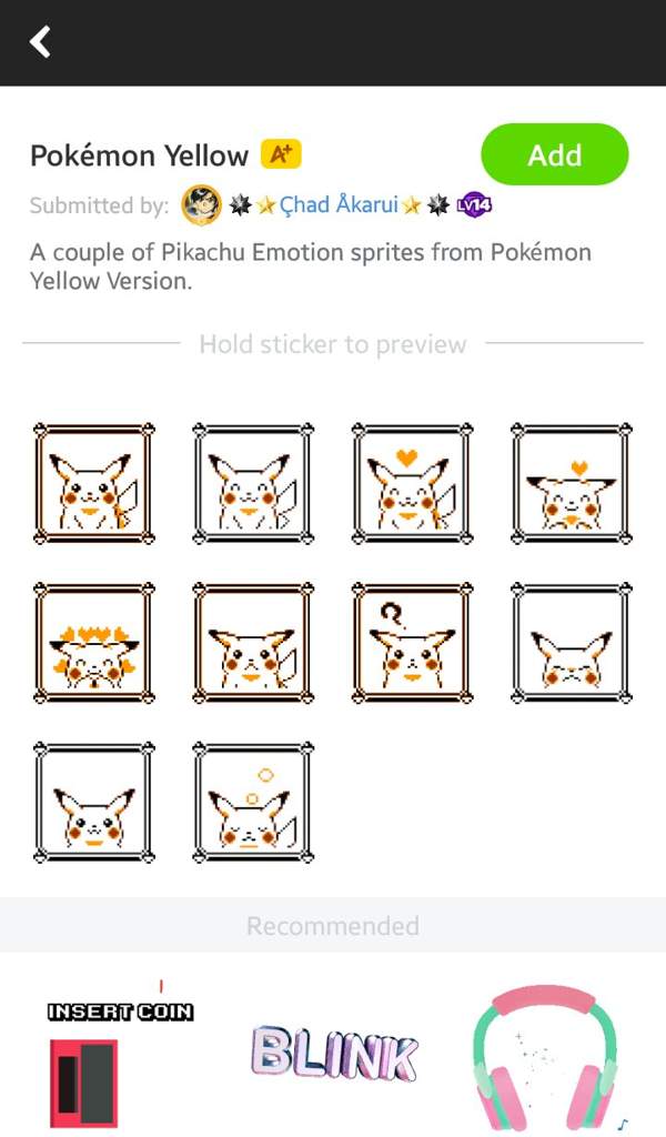 Amino Sticker Pack Pokémon Yellow Version Pikachu