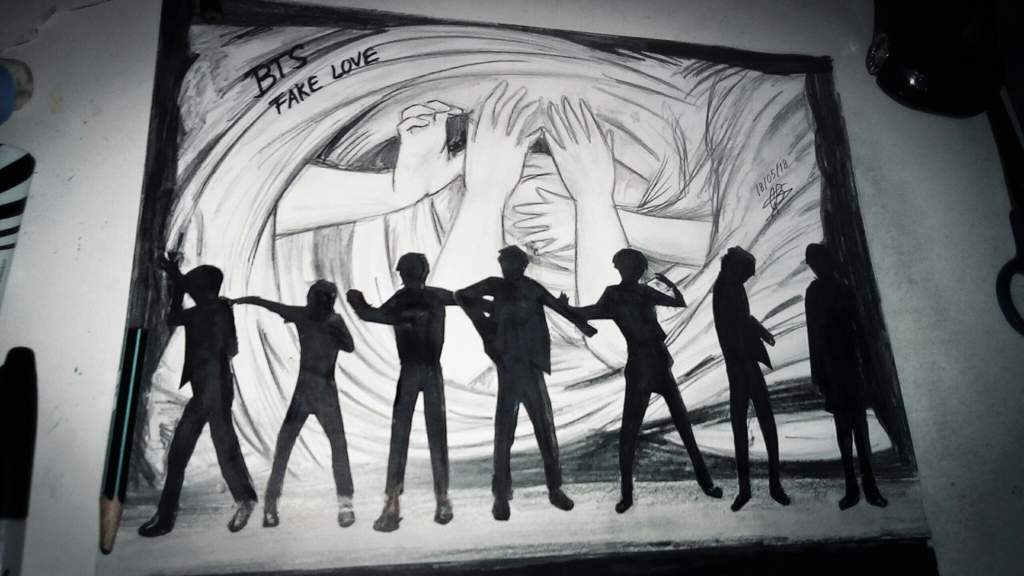 Dibujo BTS FAKE LOVE Love Yourself // Nyu Ackerman | •Arte Amino• Amino