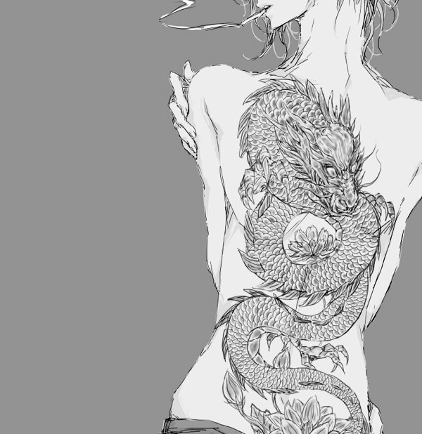 Anime guy with dragon tattoo