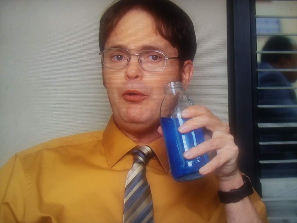 dwight from the office is drinking a mini shield lol - drinking fortnite shield in real life