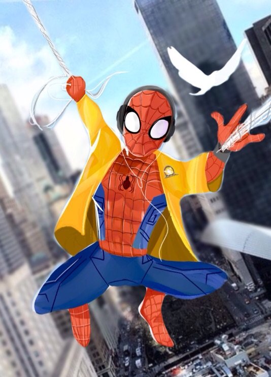 spider man with yellow jacket. 