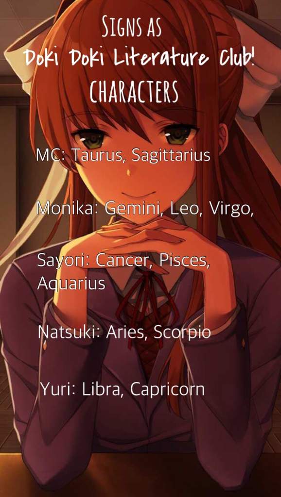 Signs As Ddlc Characters Doki Doki Literature Club Amino