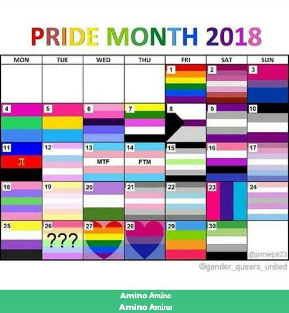 Pride Month Days Calendar Drucie Tressa