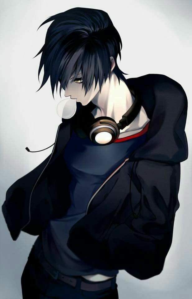 Anime cool boy with headphones