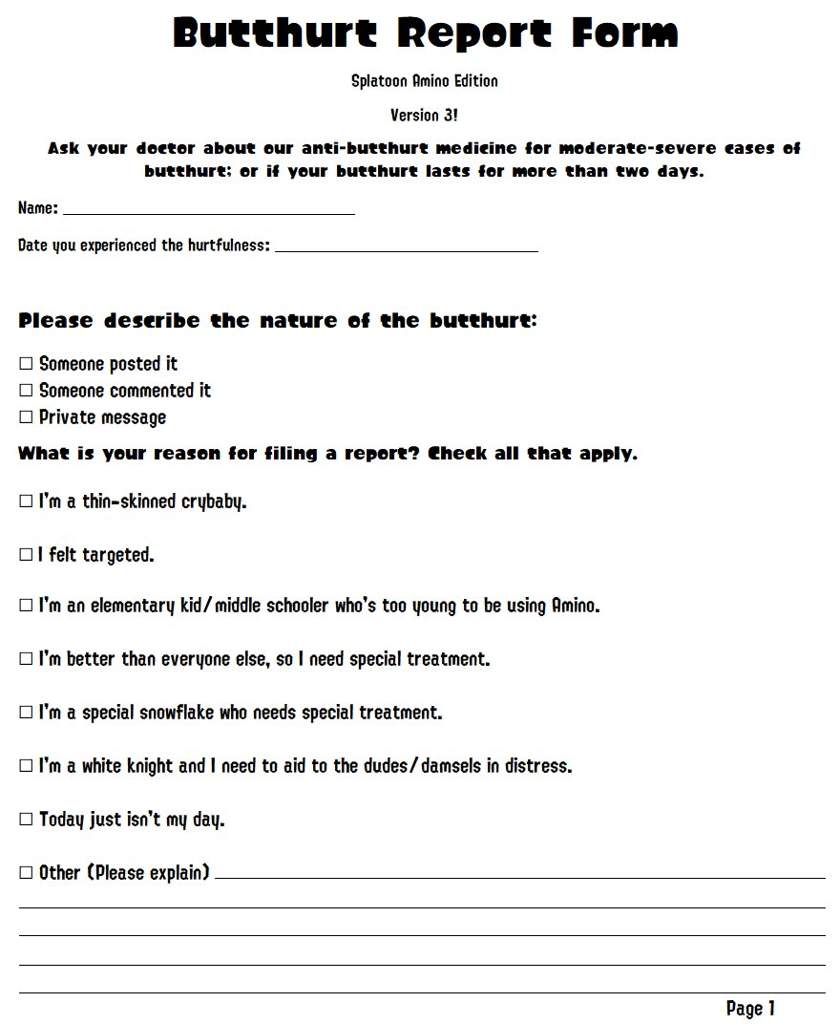 butthurt report form pdf