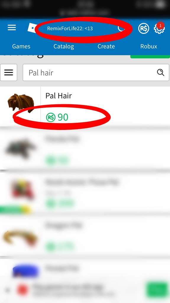 Pal hair is 90 robux