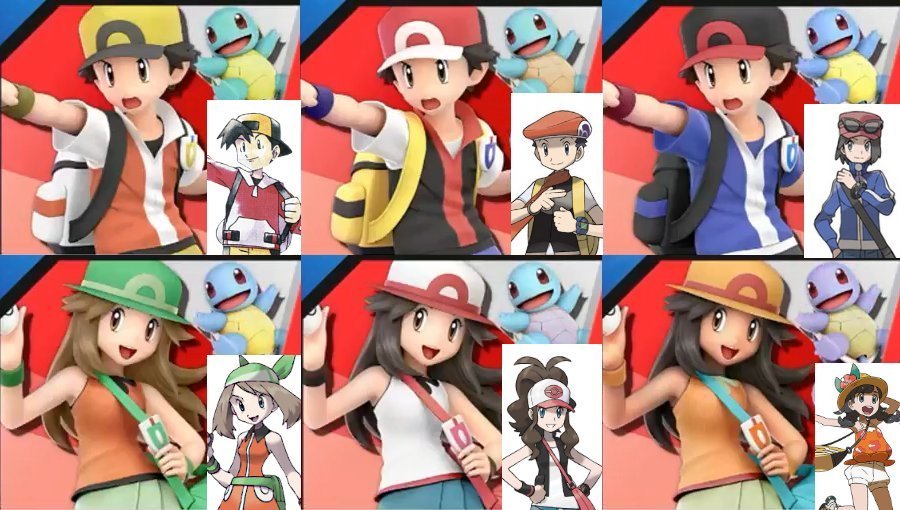 the alternative skins for the Pokémon Trainer represent each generation of ...