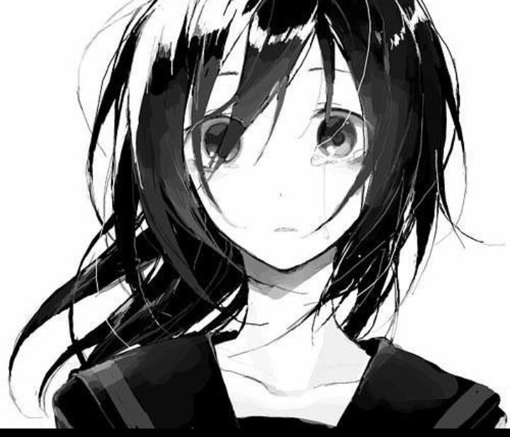 Anime girl black and white sad