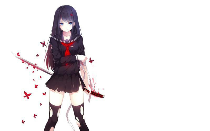 Anime girl with black hair and sword