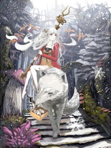 anime wolf demon girl with white hair