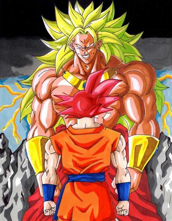 Goku super saiyajin dios rojo vs broly super saiyajin Legendario face 3 :3.