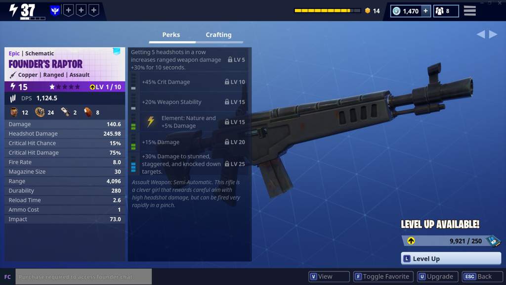 i chose the founder s raptor officially obtaining my 4th founder s item and i m definitely upgrading this schematic with some expensive perks later on - fortnite stw founders pack