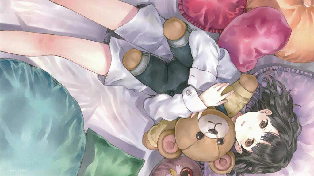 Anime girl holding teddy bear