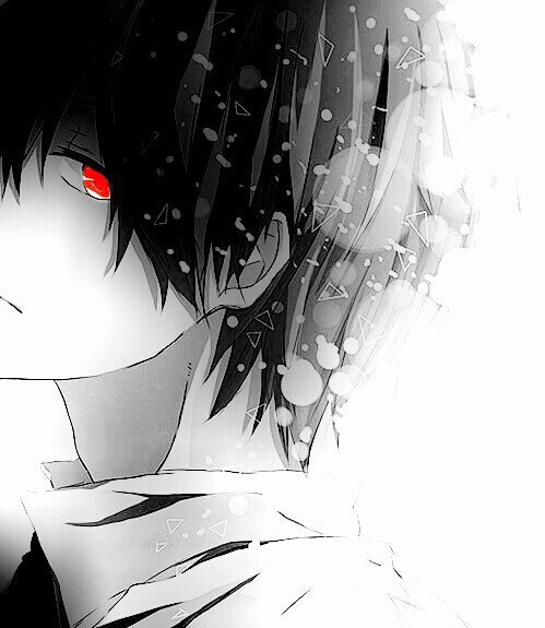 Black hair red eyes anime boy