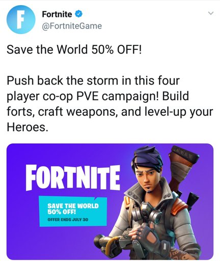 yeah so if ya want save the world you can get it for 50 off until july 30 curatorreview - fortnite save the world 50 off