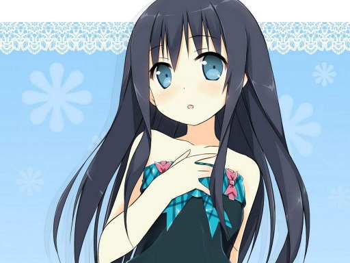 Anime girl with black hair and blue eyes
