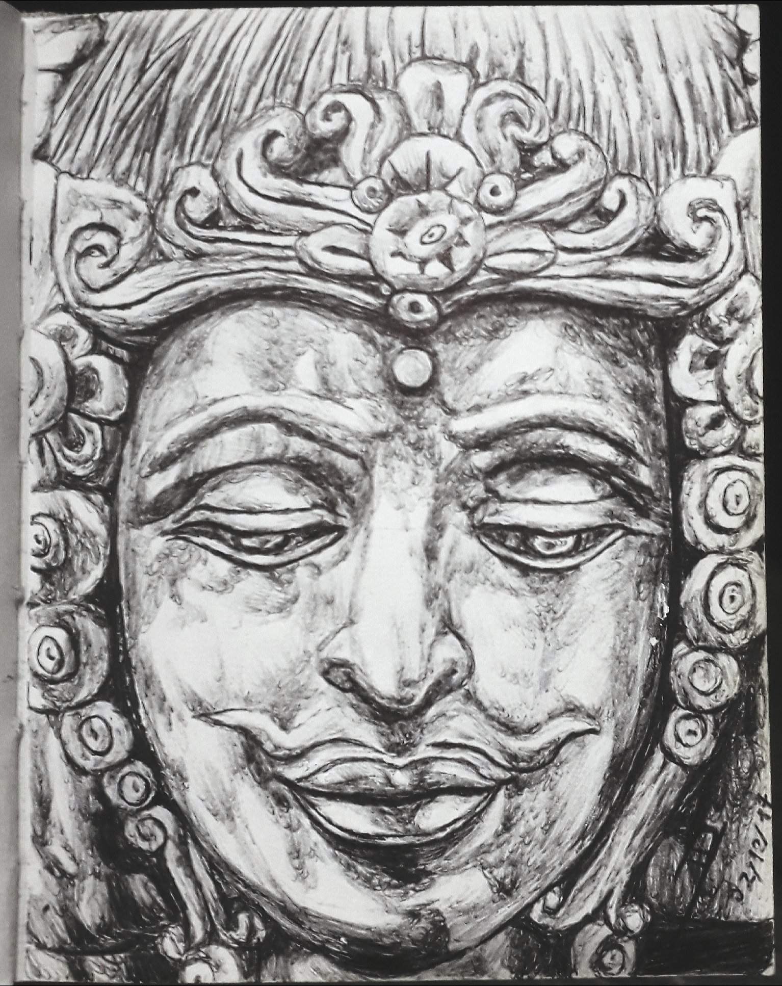 Dessin statue indienne au bic sans croquis | La Cité des Arts Amino