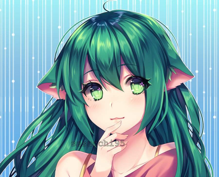 Anime girl with green hair and green eyes