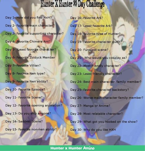 Hunter X Hunter 30 Day Challenge Hunter X Hunter Amino