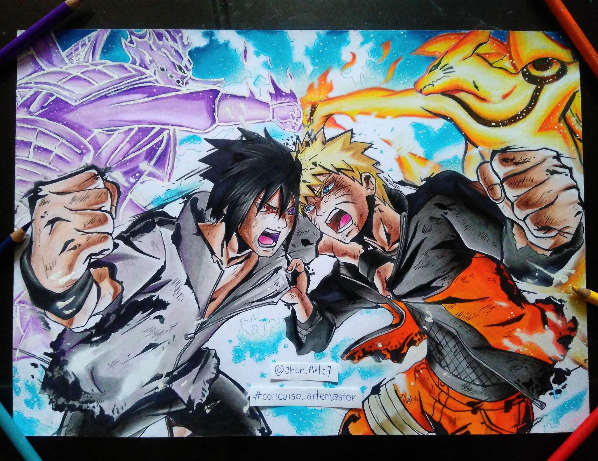 #concurso_artemaster 👈 Dibujo de Naruto Vs Sasuke | •Arte Amino• Amino