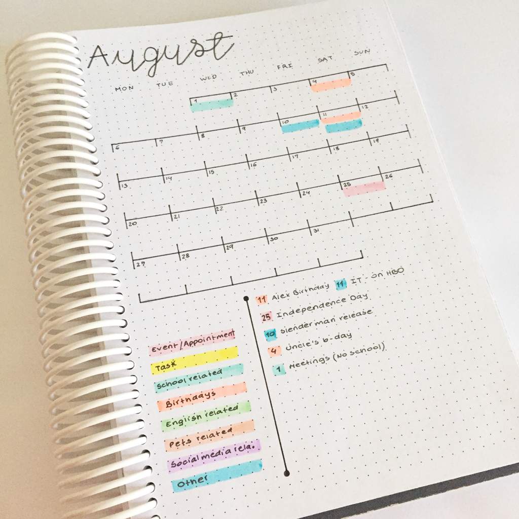 August Monthly Layout | Bullet Journal Amino
