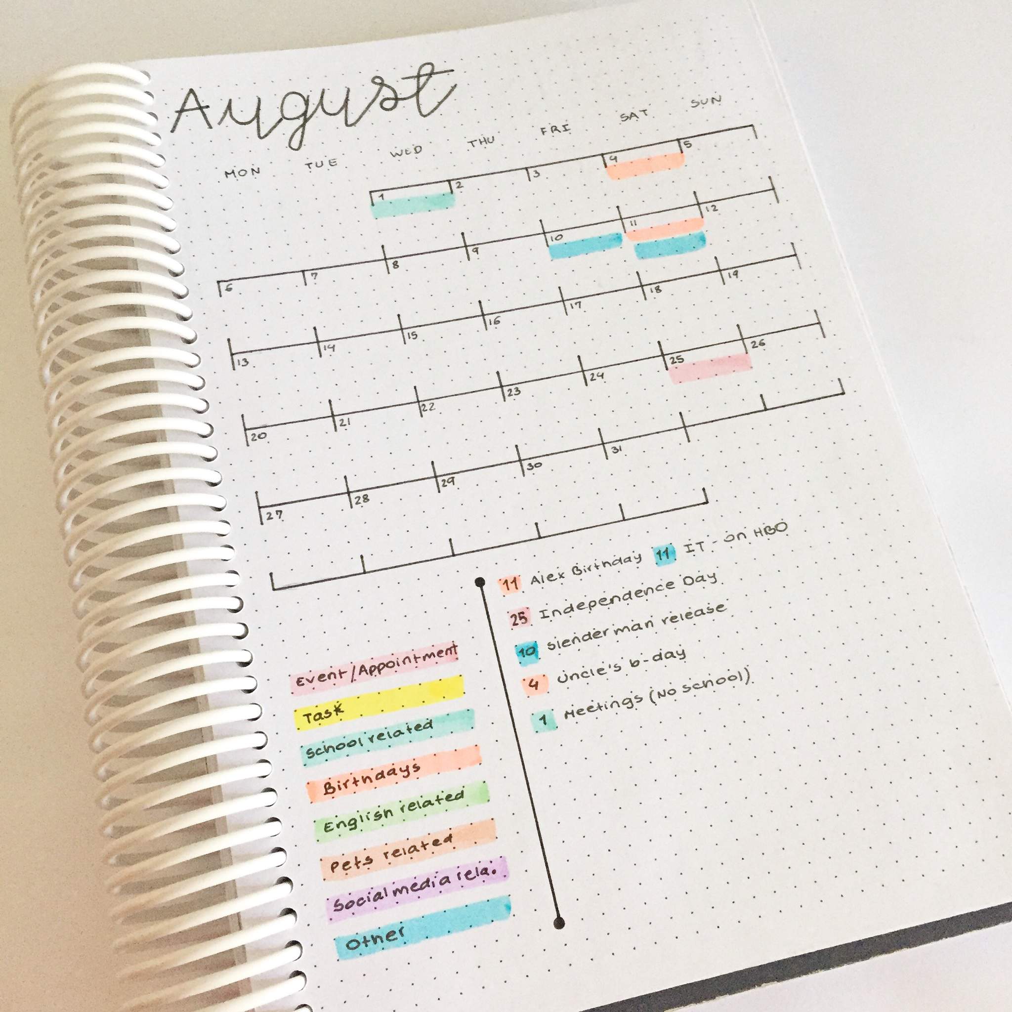 August Monthly Layout | Bullet Journal Amino