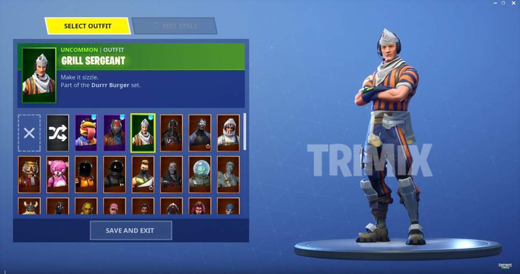 Durrr Burger Set Review Fortnite Battle Royale Armory Amino - thanks to offical trimax we got a new skin leak the grill sergeant i love this skin and how it looks like a real worker and not just a mascot protector