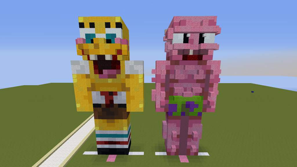 Here's my skin statues of Spongebob & Patrick. | Minecraft Amino