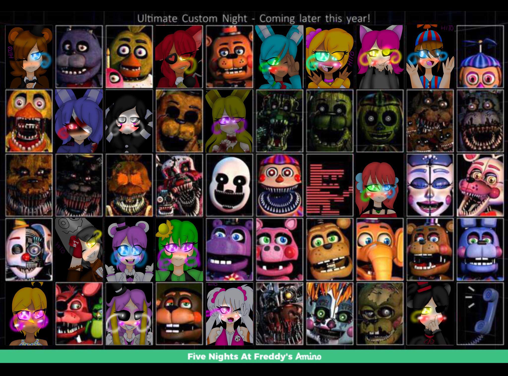 Ultimate custom night персонажи. UCN - Ultimate Custom Night. Фредди Ultimate Custom Night. FNAF 7 Ultimate Custom Night. Персонажи FNAF UCN.