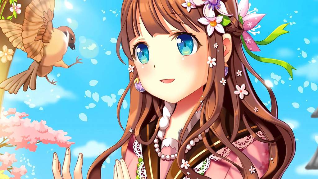 Anime girl with brown hair blue eyes
