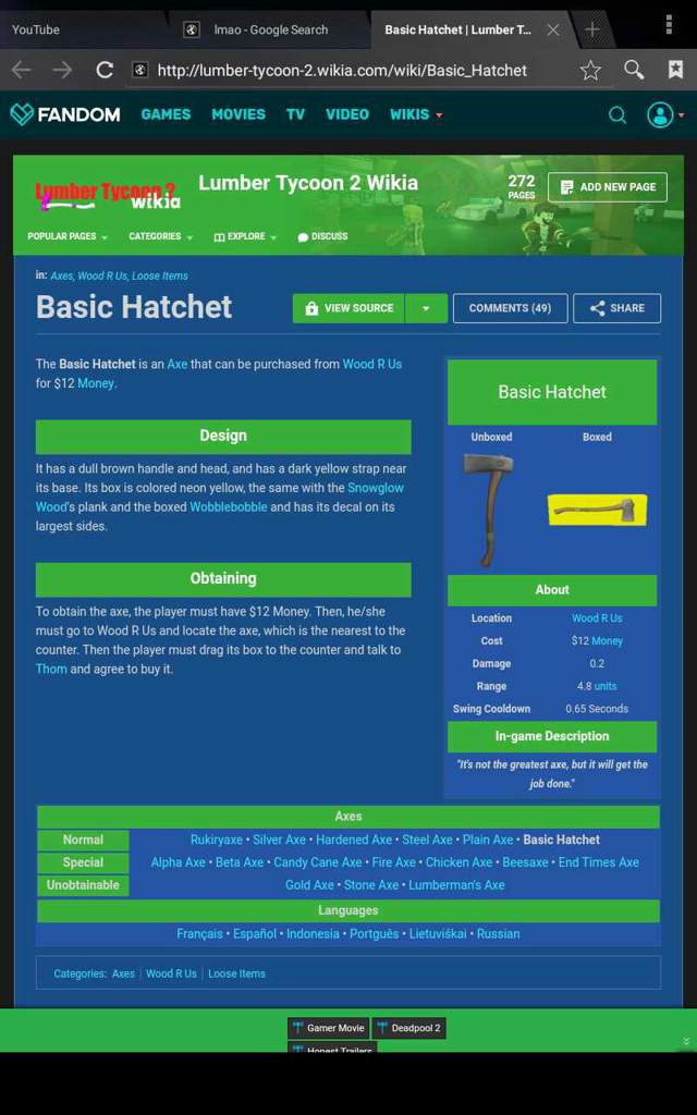 Basic Hatchet Lt2 Roblox Amino - start times axe for lumber tycoon 2 roblox