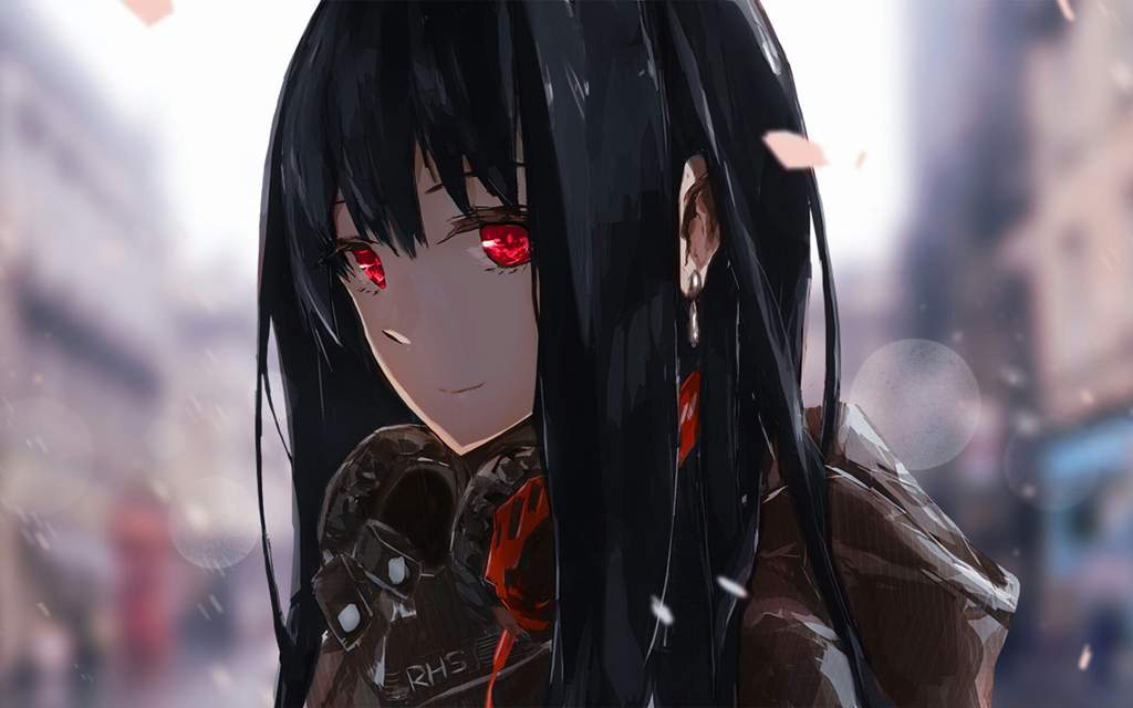 Anime girl black hair green eyes