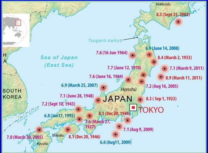 Карта землетрясений в японии