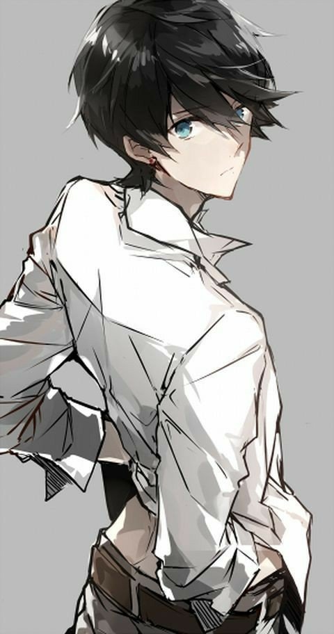 Anime boy with black hair and black eyes