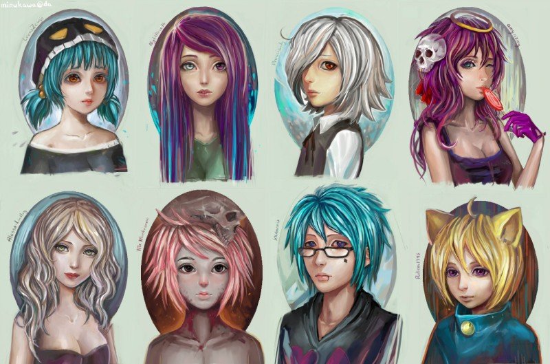 Цвета волос и прически персонажей