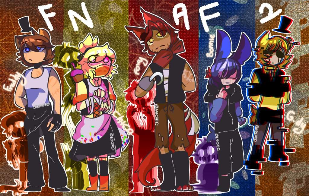 FNAF 2 The Crew Lineup (REDESIGNED)(part2/3) | Five Nights At Freddy's ...