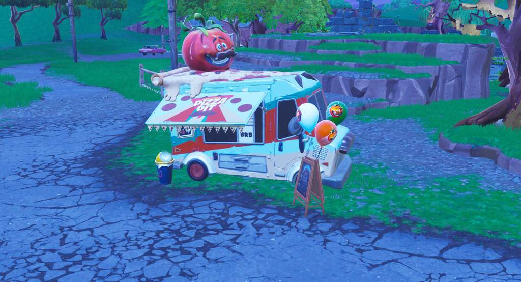 new pizza pit food truck outside of tomato temple - where is the food truck in fortnite