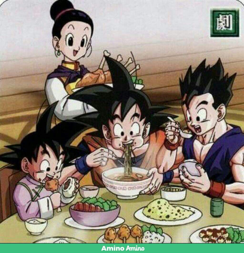 Esta es mi familia mi esposa milk mi hijo gohan y mi hijo goten ...