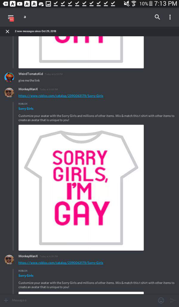 sorry girls im gay t shirt roblox