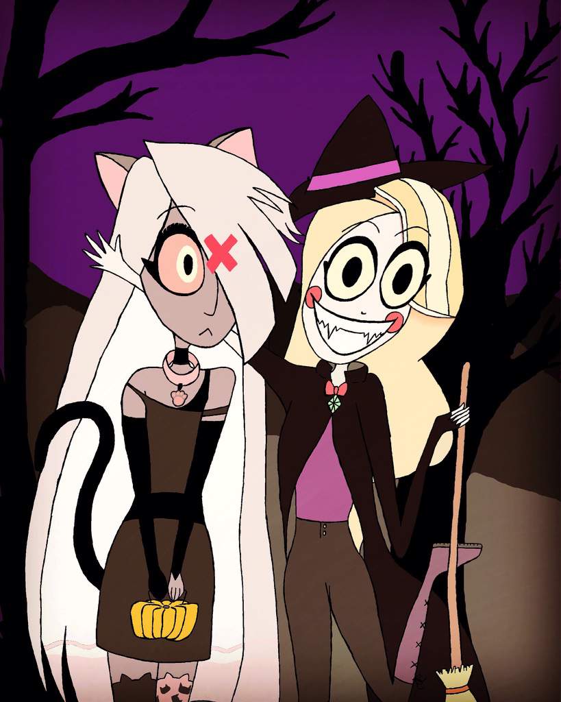 My art of Hazbin Hotel Charlie (witch) and Vaggie (cat) #YuriHalloween ...